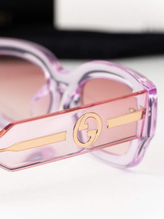 Gucci Women Sunglasses Transparent Pink Burgundy Grad Square GG1558SK 004 NEW main image 4